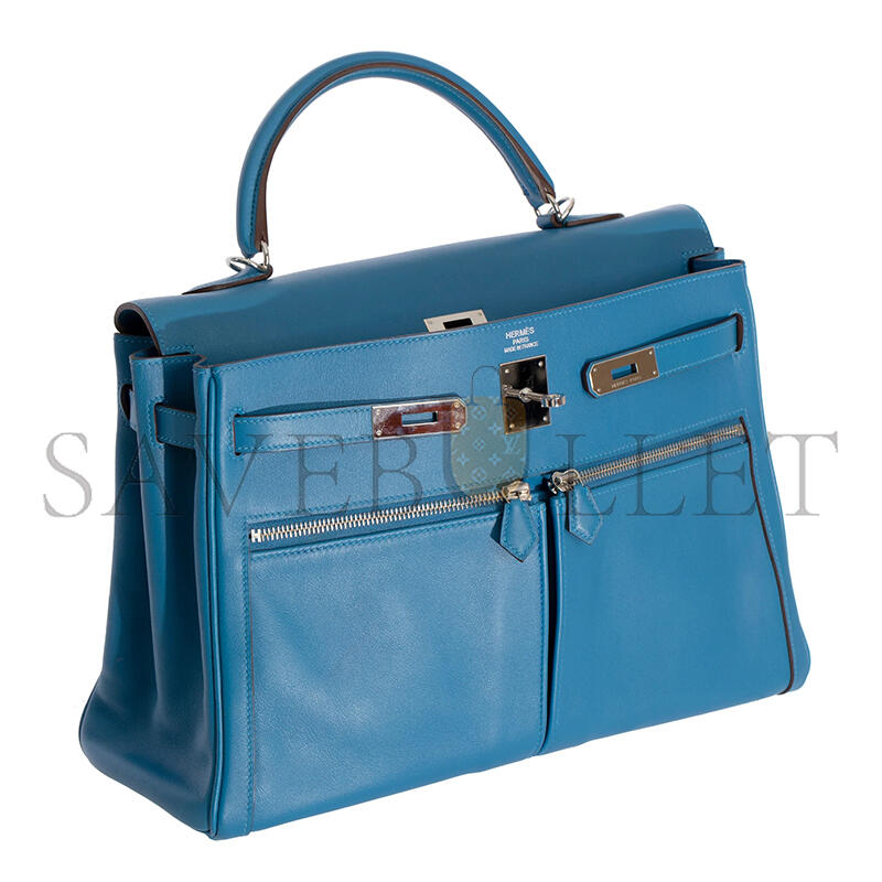 HERMES KELLY LAKIS 35 BLUE HYDRA SWIFT PALLADIUM HARDWARE (35*24*12cm)